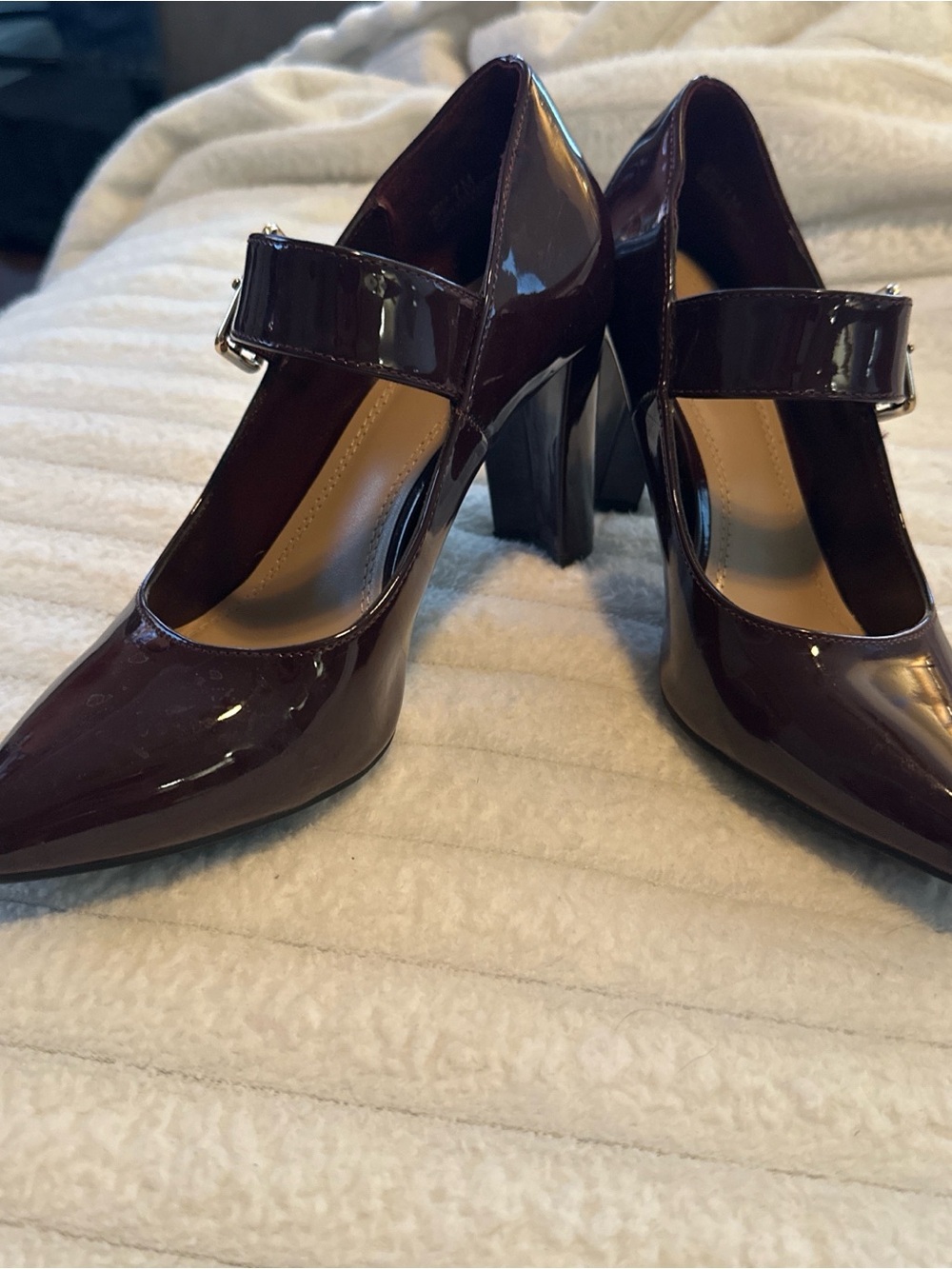 Patent Mary Jane Pumps in Deep Burgundy Patent Leather